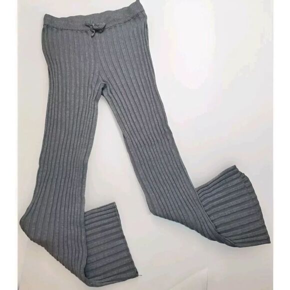 Pink Rose Women's Ribbed Lounge Set Button Down Top Bell Bottom Pants Gray M - Picture 3 of 9